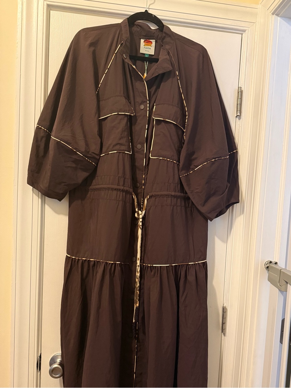 NWT Farm Rio Maxi Brown Dress with Drawstring Waist